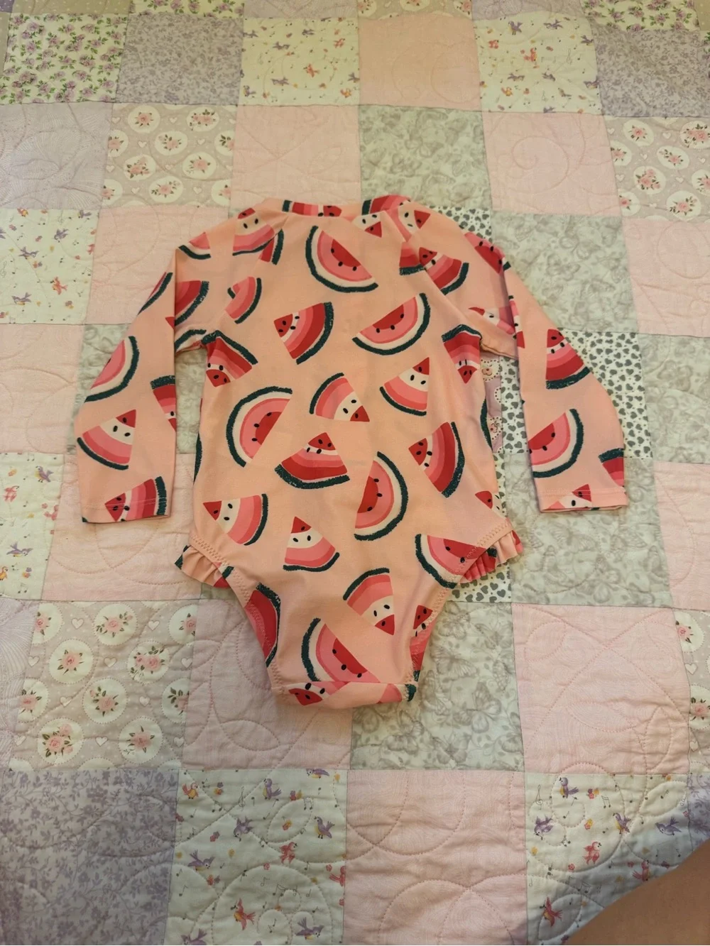 Old Navy Peach/Pink Watermelon Zip Long-Sleeve One-Piece Swimsuit